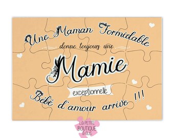 Carte Puzzle Annonce Être Mamie - Cadeau Original Multicolore - Moderne