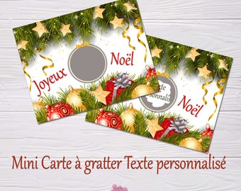 Mini customizable Christmas scratch card. Original ad. Surprise card. Hidden phrase. Choice of message. Personal word.