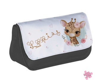 Trousse girafe personnalisable prénom ou petit texte- 4 couleurs au choix-Trousse école -Porte monnaie - Trousse maquillage - Cadeau enfant