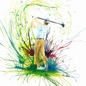 Golf Swing Watercolor Painting Giclee CANVAS PRINT