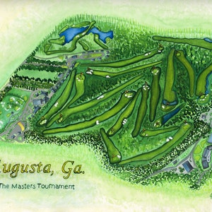 The Masters Tournament Golf Course Map, Watercolor, Giclee Print