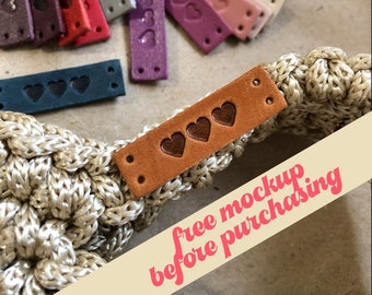 Sewn leather custom tags for handmade knitting and crochet, personalized labels sew on for own brand, 3.5x1cm size genuine leather tags