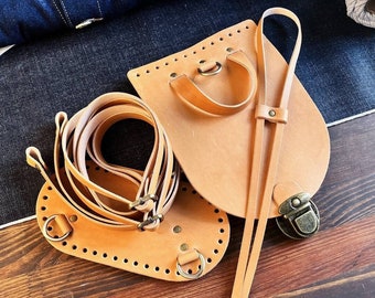 Vegetable tanned leather kit for crochet and knitting backpack, leather base, set for handmade DIY crochet shoulder bag made from veg tan