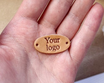 Leather tags with your own logo, custom veg tan leather labels for knitting and crochet items, oval sewing personalized tags for handmade