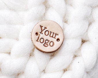Circle sewing genuine leather custom tags with personalized logo, small tags for handmade, crochet and knitting items, vegetable tanned tag