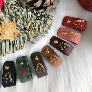 Leather Christmas gift tags, handmade tags with logo candy cane, leather labels for handmade Christmas gifts, rivet tags, crochet tags