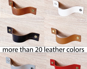 Leather door handles, drawer handle 2.5cm (1'') wide cabinet pulls, Kitchen drawer handles, dresser handles, furniture Nursery drawer handle