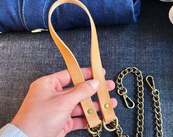 Veg tan leather shoulder strap for bag, replacement strap for handmade bags, crossbody, crochet and knitting baskets, DIY handmade bag