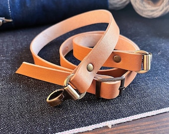 Vegetable tanned leather adjustable strap with buckle and hook clasps, replacement purse shoulder bag strap for knitting and crochet bag