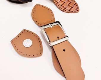 Leather buckle for making bags and backpacks, leather clasp for crochet and knitting bag, genuine sew leather buckle for DIY handmade bags
