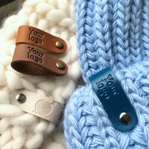 Personalized custom leather tags on rivets, folded non sew tags for clothing, handmade tags, labels for crochet and knitting, custom tags