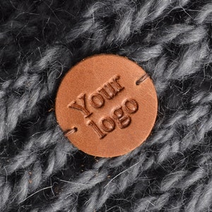 Round custom personalized labels, custom tags, leather tag with your logo, sewn labels for crochet and knitting, brand logo, stamp log, 3 cm