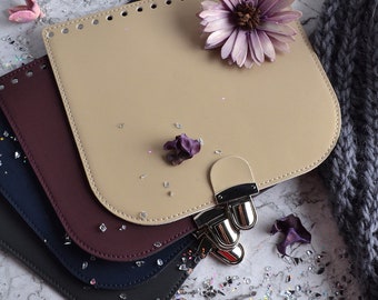 tapa de bolso con agujeros, accesorios de cuero PU para tejer, solapa para bolso, suministros para hacer bolsos, bolsa de costura Funda de cuero PU con agujeros