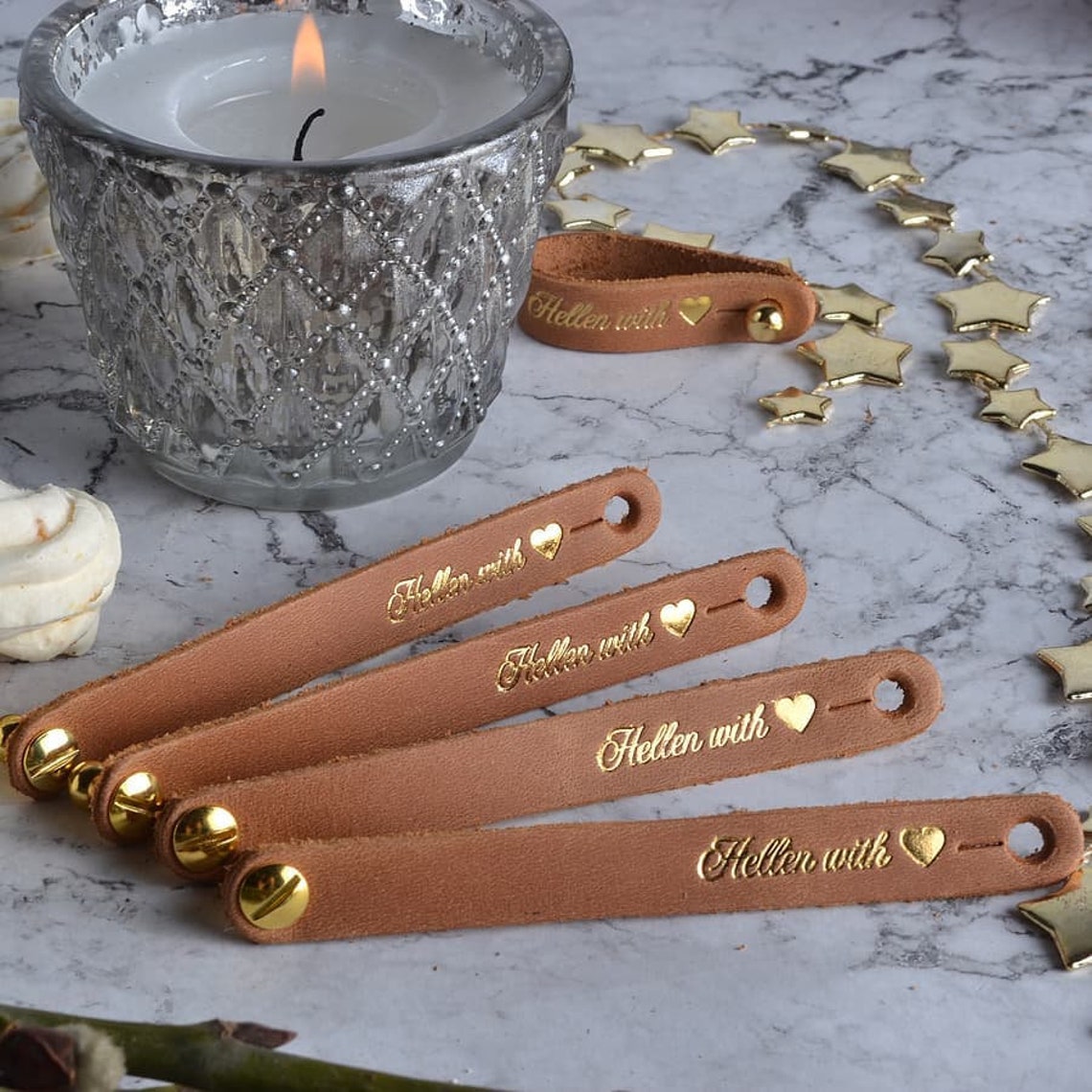 Personalised tan Leather tags rivet tags Labels for Etsy