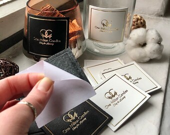 Faux leather custom tags, adhesive personalized stick labels, tags for candles and handmade, no sew easy attach eco tags for handmade