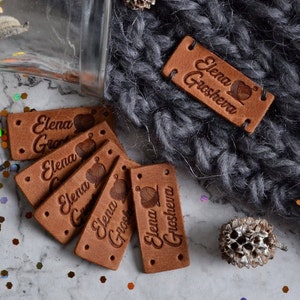 Etiquetas de cuero personalizadas con agujeros, etiquetas de cuero, etiquetas de cuero personalizadas, etiquetas de cuero personalizadas de ganchillo, etiquetas para tejer cosidas