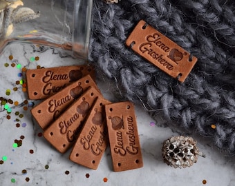 Custom Leather tags with holes , Leather labels, Personalized Leather Labels, Personalized Leather crochet labels, Labels for sewn knitting