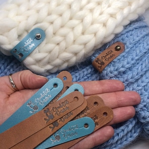 Custom personalized tags, labels with your own logo, 9x1.5 cm, washable leather tags and labels,  tags on the screws, attached tags on rivet