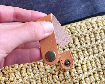 Genuine vegetable tanned leather sewn buckle with button, sewing leather clasp crossbody, backpacks, fastener for crochet and knitting bags