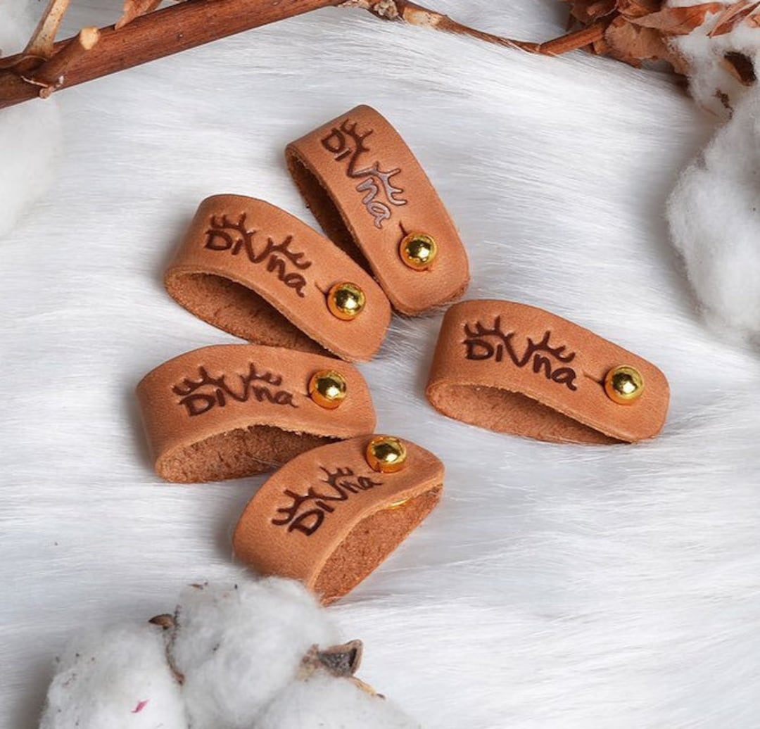 Personalized Tan Leather Tags, Rivet Tags, Labels for Knitting, No
