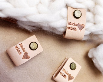 Custom leather tags with chicago screws for knitting and crochet, personalized labels for clothing, veg tan easy attach tag with your logo