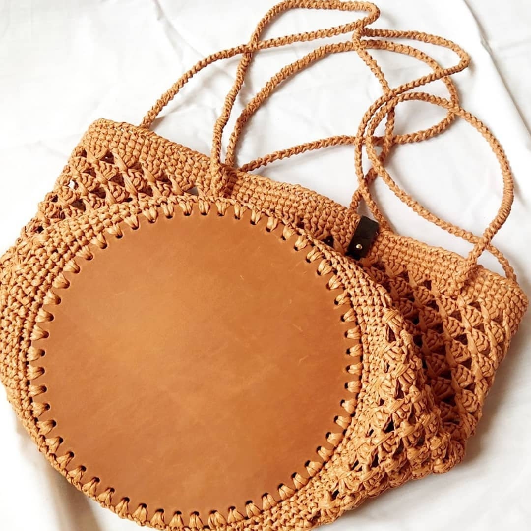 Crochet Bag Bottom with Straps with Holes PU Leather for DIY Making  Supplies