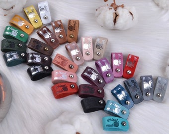 Handmade tags, Knitting Tags, Crochet Labels, Leather tags, Leather labels, Tag with rivets label for crochet items custom tags for handmade