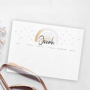 Timetable, JONAH, rainbow, blue-natural, personalized, DIN A4