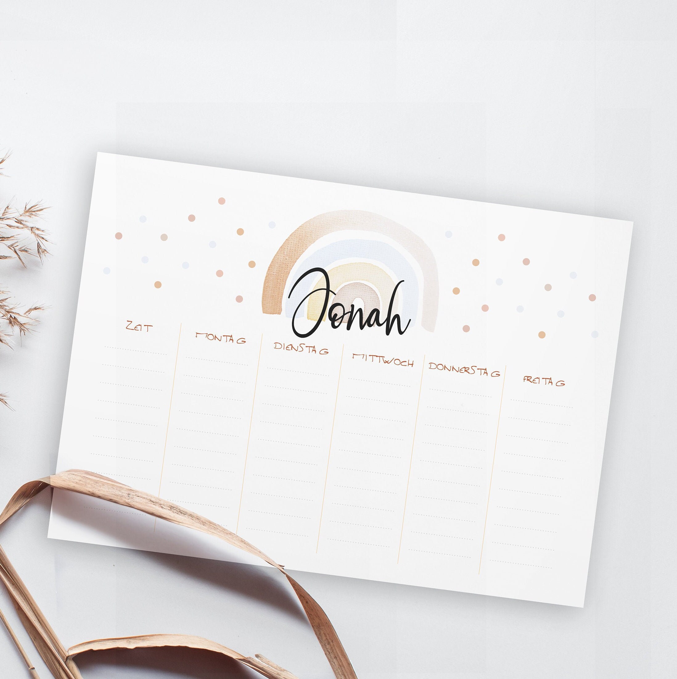 Timetable, JONAH, Rainbow, Blue-natural, Personalized, DIN A4 - Etsy Sweden