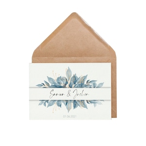 Hochzeitskarte, personalisiert, Samira & Jochen, blau-goldfarben, 12 x 17cm
