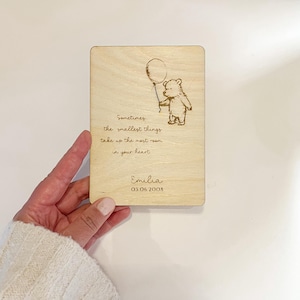 Karte zur Geburt, Geschenkkarte aus Holz
