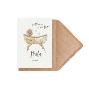 Karte, Geburt, Milena, personalisierbar, taupe, 12 x 17 cm