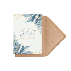Glückwunschkarte zur Hochzeit inkl. Umschlag | blau-gold | 12,0 x. 17.0 cm | personalisierbar