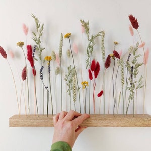 Composition of dried flowers, Flowerbar, wall decoration, artisanal creation in French dried flowers, wooden bar and dried flower