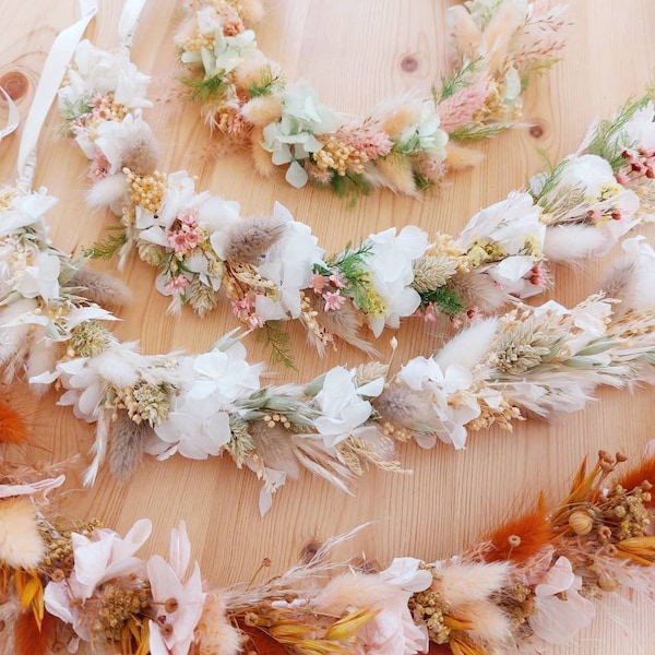 Couronne de tête en fleurs séchées personnalisable / accessoires de mariage en fleurs séchées