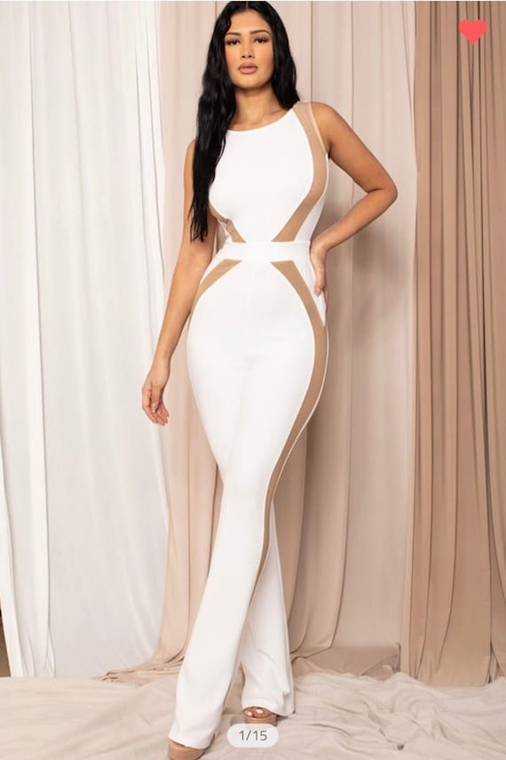 Bebiullo Women See Through Bodycon Jumpsuit Sleeveless Hollow Out Sheer  Mesh Skinny Long Pants Rompers Clubwear White S - Walmart.com