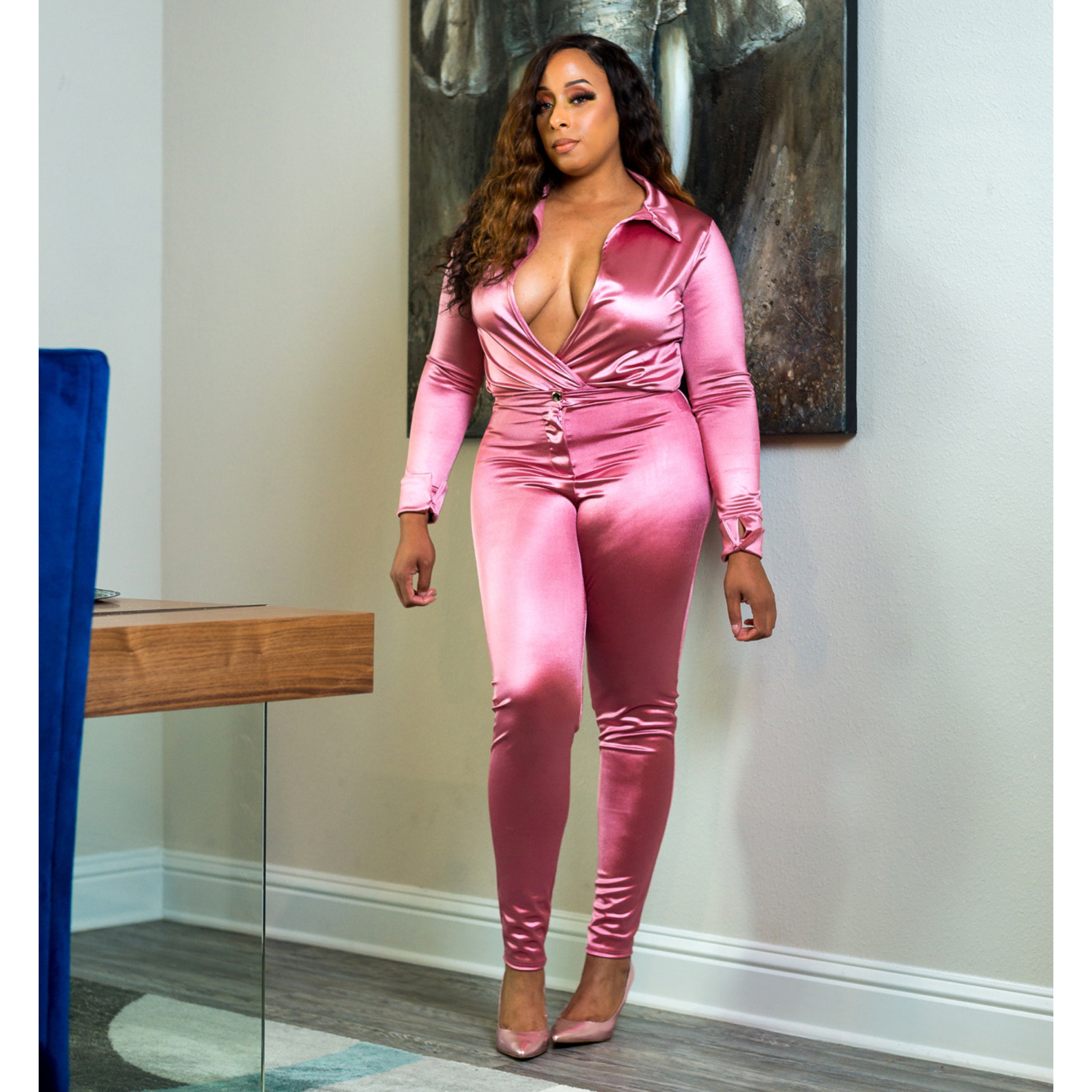 Pink Satin Trousers Design by World Of Ra at Pernias Pop Up Shop 2023