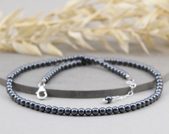 Dainty Hematite Choker Necklace, 925 Sterling Silver