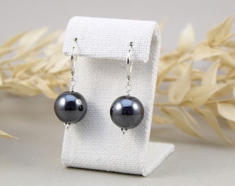 Statement Hematite Earrings, 925 Sterling Silver