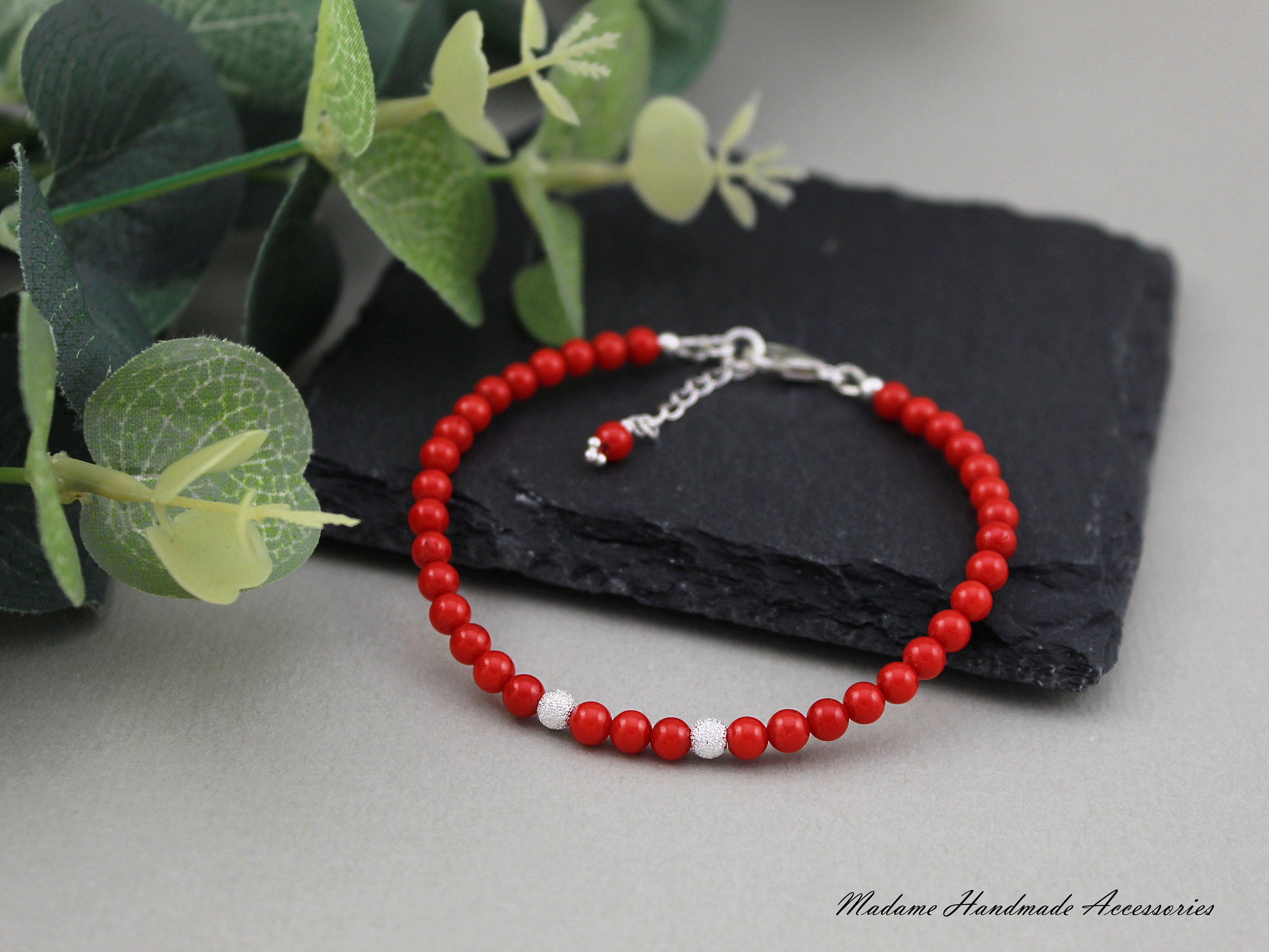 Red Coral Bracelet 925 Sterling Silver Perfect Gift for Her Etsy