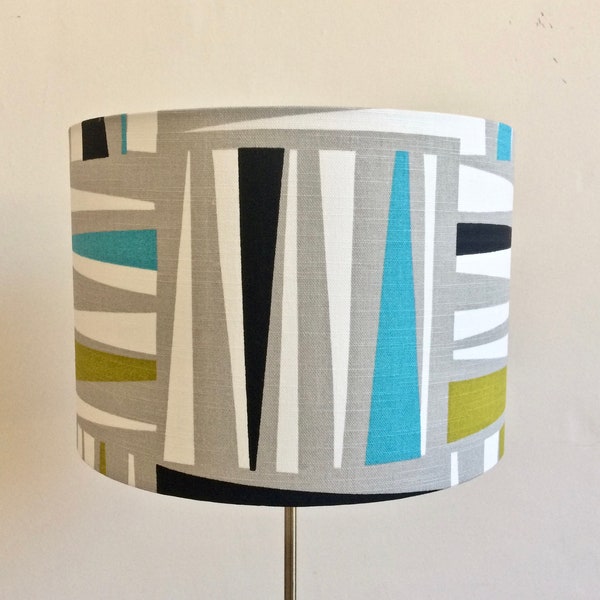 Grey Geometric Lampshade - 30cm - Table Lamp - Cut-out Shapes Fabric