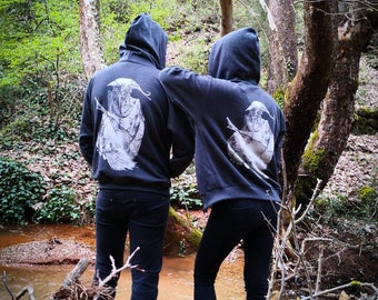 Rotten Halo alternative silkscreen printed grey zipper hoodie, Talos hand illustrated desing