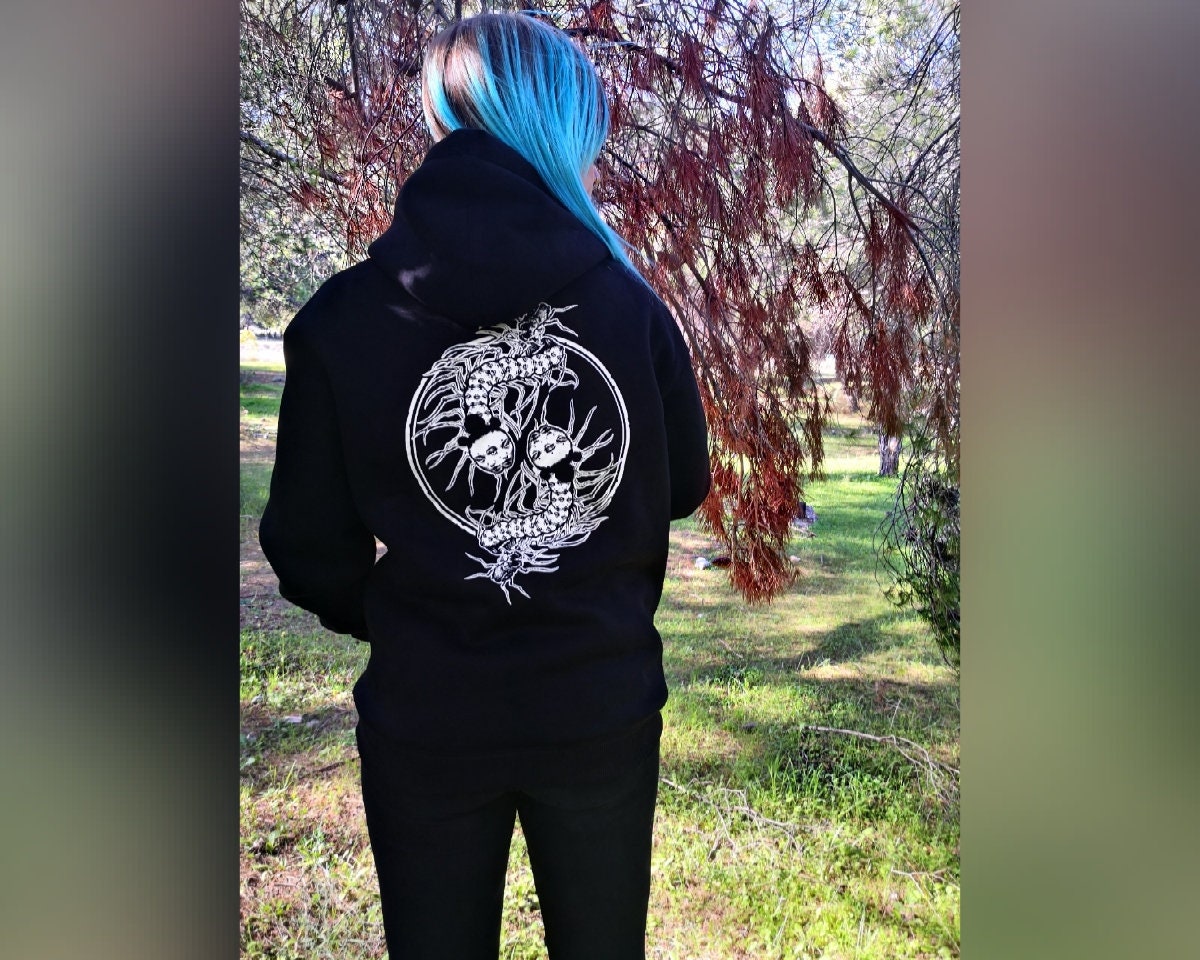 Rotten halo heavy cotton zipper hoodies silkscreen printed by hand"Chaotic equilibrium"hand illustrated design,fully made in Greece