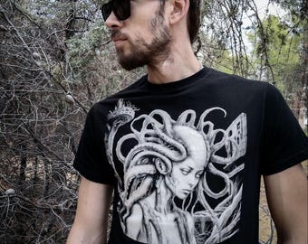 Camiseta de algodón Rotten Halo, diseño Dystopia, serigrafiada a mano