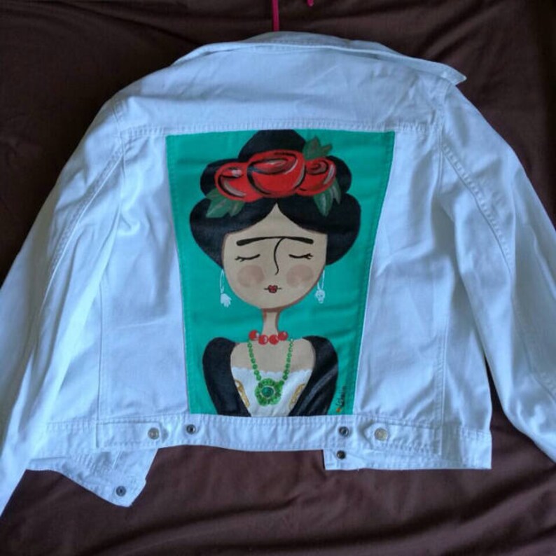 Hand painted Denim jacket unique acrylic painting handmade with Frida Kahlo art