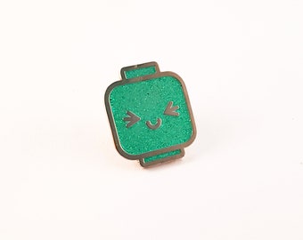 Lego kawaii minifigure brick head enamel pin badge MINT GREEN geek