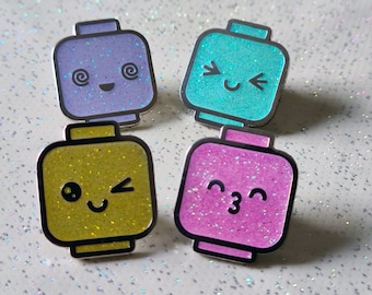 Lego kawaii minifigure brick head enamel pin badge pastel 4 pack geek