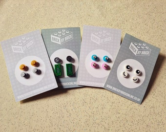 LEGO® stud earrings bundle - metallic - eyelashes - Swarovski - dollars - geek - surgical steel - jewellery