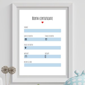 Geburtsurkunde, Fill-in, Neugeborenen Baby Boy, Kinderzimmer Dekoration, A4 Digitaldruck Instant Download