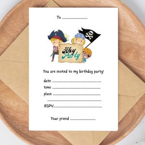 Pirate Birthday Invitation, Fill-in Birthday Invitation, Party Invitation, Blank Printable Invite, A6 Print, Print At Home
